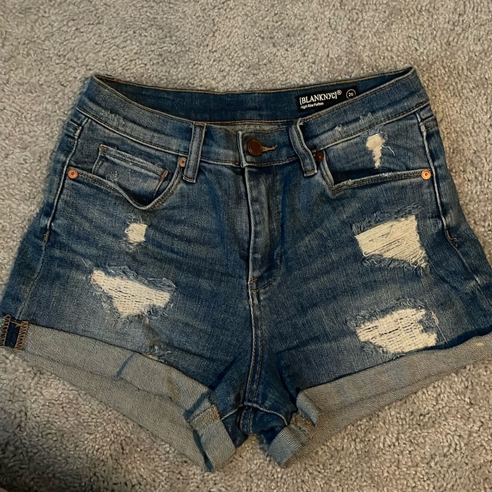 BlankNYC High Rise Fulton Roll up Denim Shorts (Size: 26)